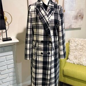 Halogen Black and White Plaid Coat